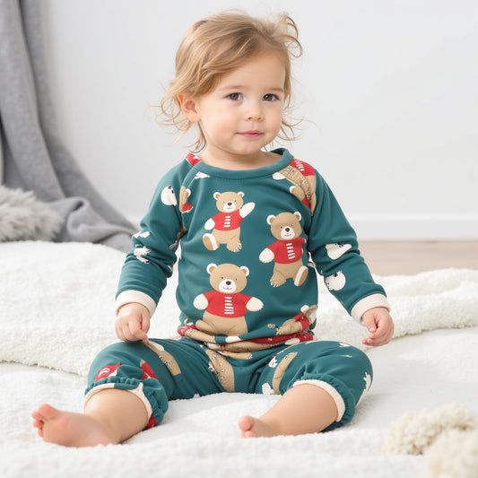 Holiday Teal Bear Print 2 Piece PJs